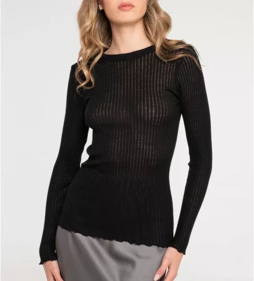 Pull fin ajouré à manches longues Noir