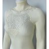 Pull fin côtelé en laine et soie col cheminée macramé Champagne