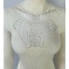 Pull fin côtelé en laine et soie col cheminée macramé Champagne