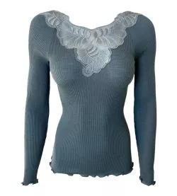Pull fin Laine et Soie col féminin Bleu Sucre