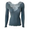 Pull fin Laine et Soie col féminin Bleu Sucre