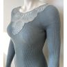 Pull fin Laine et Soie col féminin Bleu Sucre