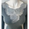 Pull fin Laine et Soie col féminin Bleu Sucre