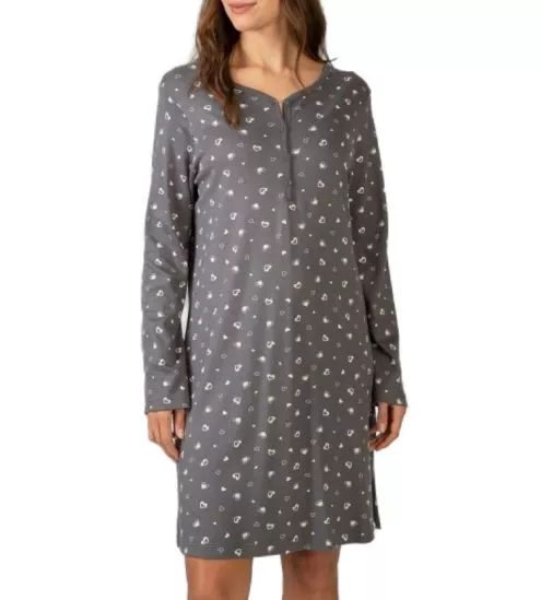 Liquette en coton pour femme grise avec coeurs blancs