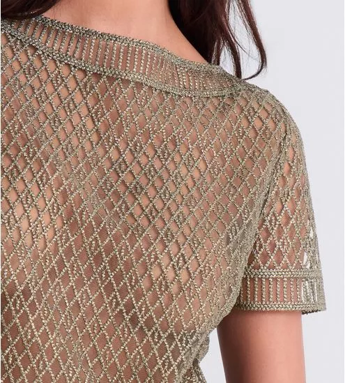 Top manches courtes vert brodé col bateau Stardust Dream Nile Green