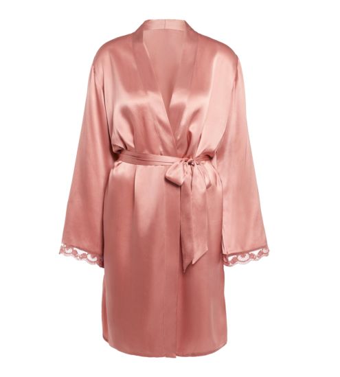 Déshabillé type kimono en soie Love Me Rose Fumé