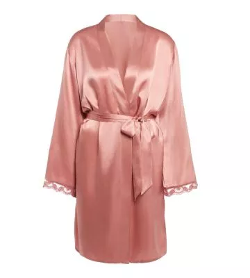 Déshabillé type kimono en soie Love Me Rose Fumé