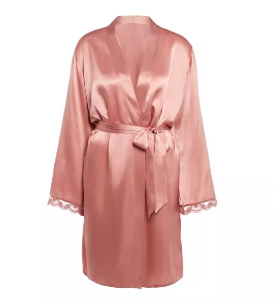 Déshabillé type kimono en soie Love Me Rose Fumé