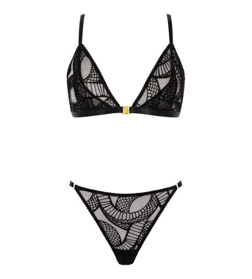 Boîte à Désir Ensemble soutien-gorge triangle + slip mini coeur Velvet Snake Noir