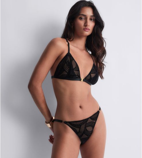 Boîte à Désir Ensemble soutien-gorge triangle + slip mini coeur Velvet Snake Noir