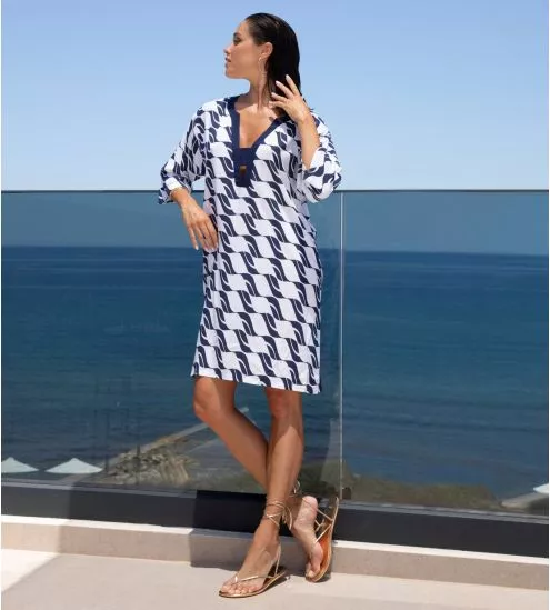 Tunique de plage Bleu/Blanc Danse des Vagues 