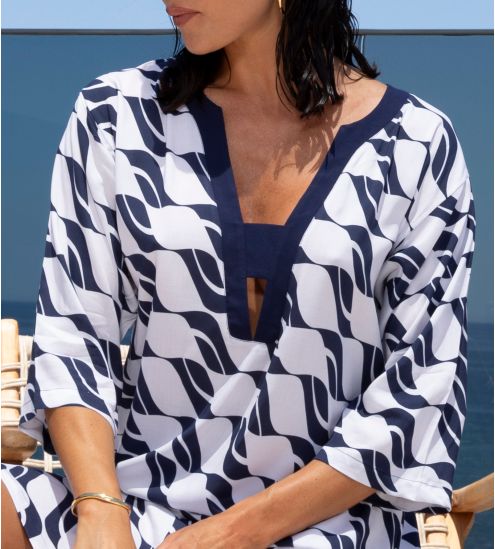 Tunique de plage Bleu/Blanc Danse des Vagues 