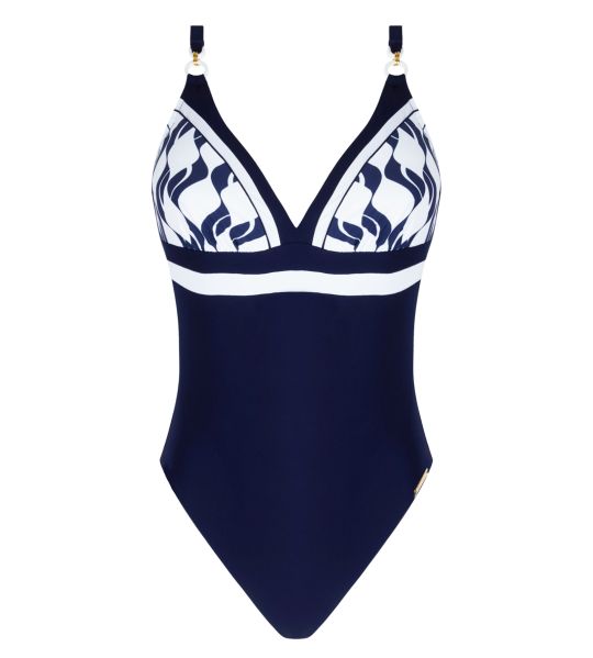 Maillot de bain une piece bon maintien Danse des Vagues Bleu et Blanc