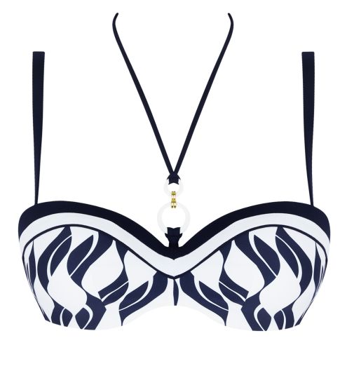 Haut de maillot de bain bandeau blanc et bleu Danse des Vagues