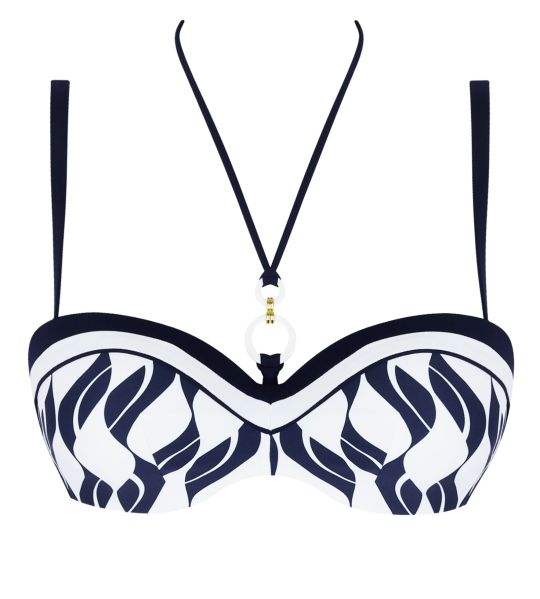 Haut de maillot de bain bandeau blanc et bleu Danse des Vagues
