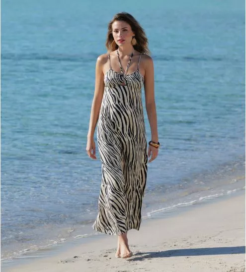 Robe de plage longue imprimé animal La Tigre Blanc