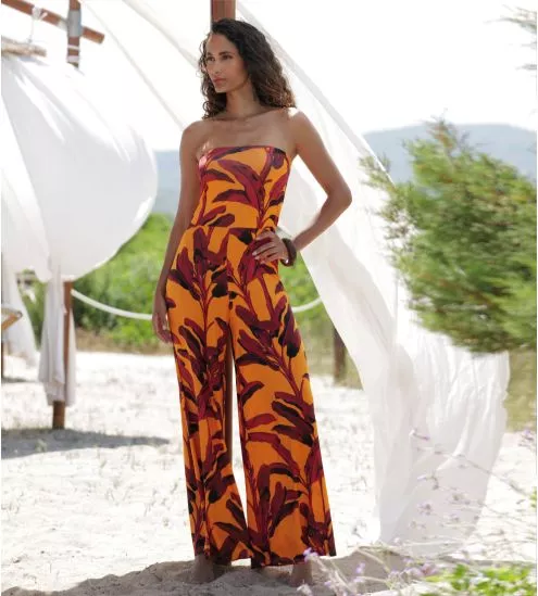 Combinaison pantalon imprimée feuilles de bananier La Melanesia Jaune Banane