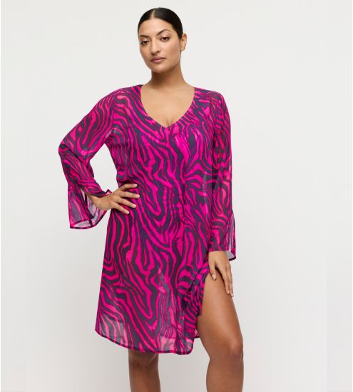 Kaftan de plage Malabo Hot Pink Zebra
