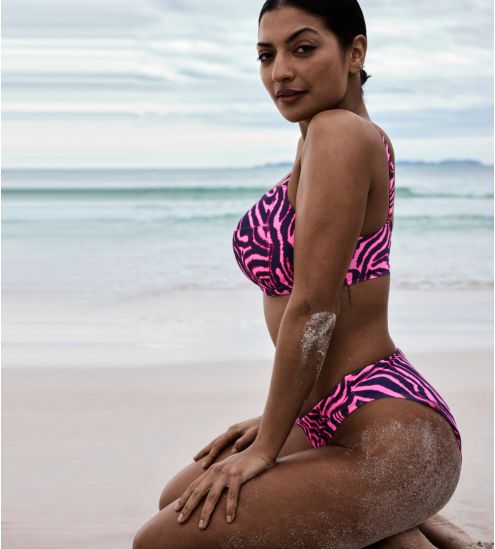 Bas de maillot taille haute grande taille Malabo Hot Pink Zebra