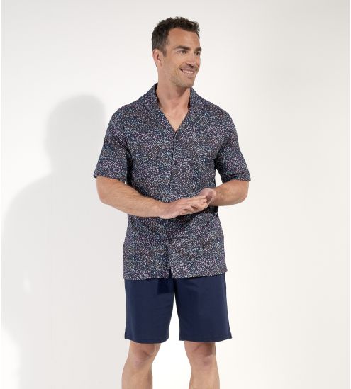 Pyjama court chemise pour homme Vineyard Navy Print