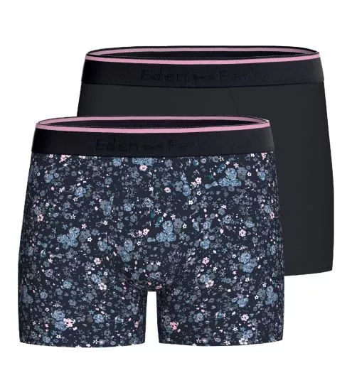 Lot de 2 boxers fleuri + uni Bleu Marine