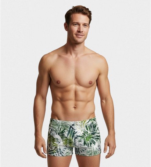 Boxer de bain imprimé Palms Blanc/Vert