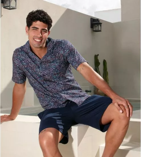 Pyjama court chemise pour homme Vineyard Navy Print