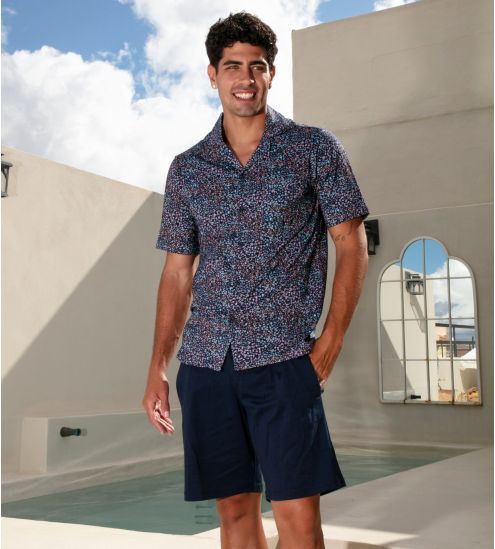 Short Pyjamas Vineyard Navy Mens Shirt Print