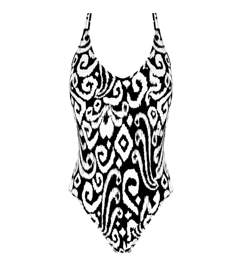 Maillot de bain une pièce nageur La Balinaise Ikat Blanc et Noir