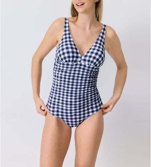 Maillot de bain une pièce à carreaux Mimbeau Marine