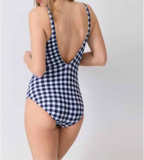 Maillot de bain une pièce à carreaux Mimbeau Marine