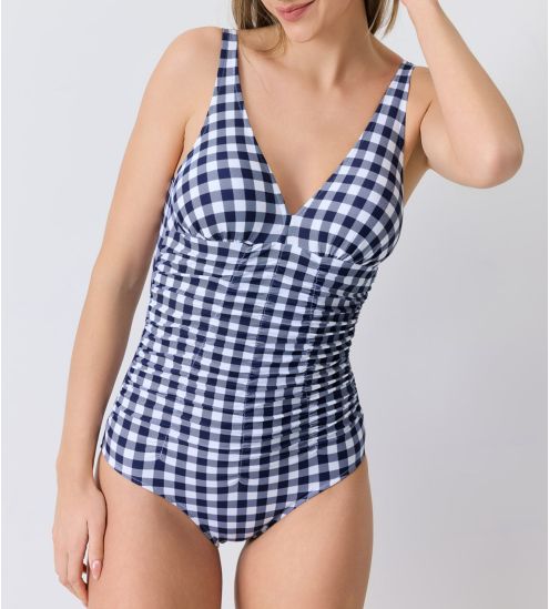Maillot de bain une pièce à carreaux Mimbeau Marine
