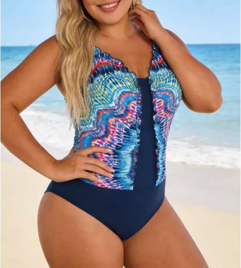 Maillot de bain une pièce froncé Bleu Multicolore