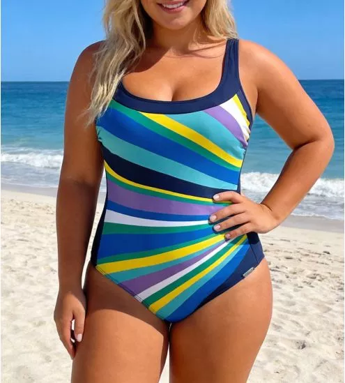 Maillot de bain une pièce nageur avec rayures multicolores