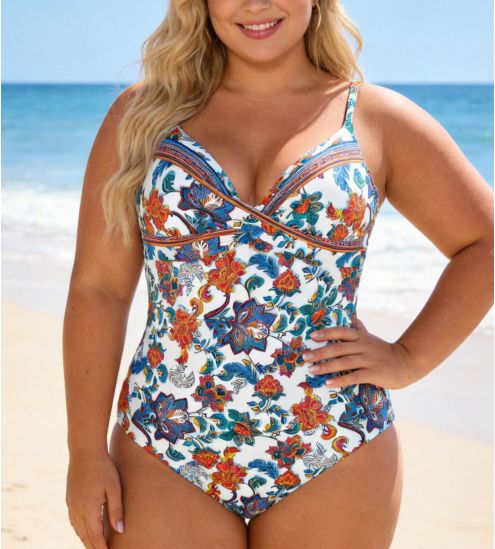 Maillot de bain 1 pièce à coques imprimé floral multicolore