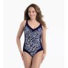 Maillot de bain une piece amincissant Sidonia Marine/Blanc