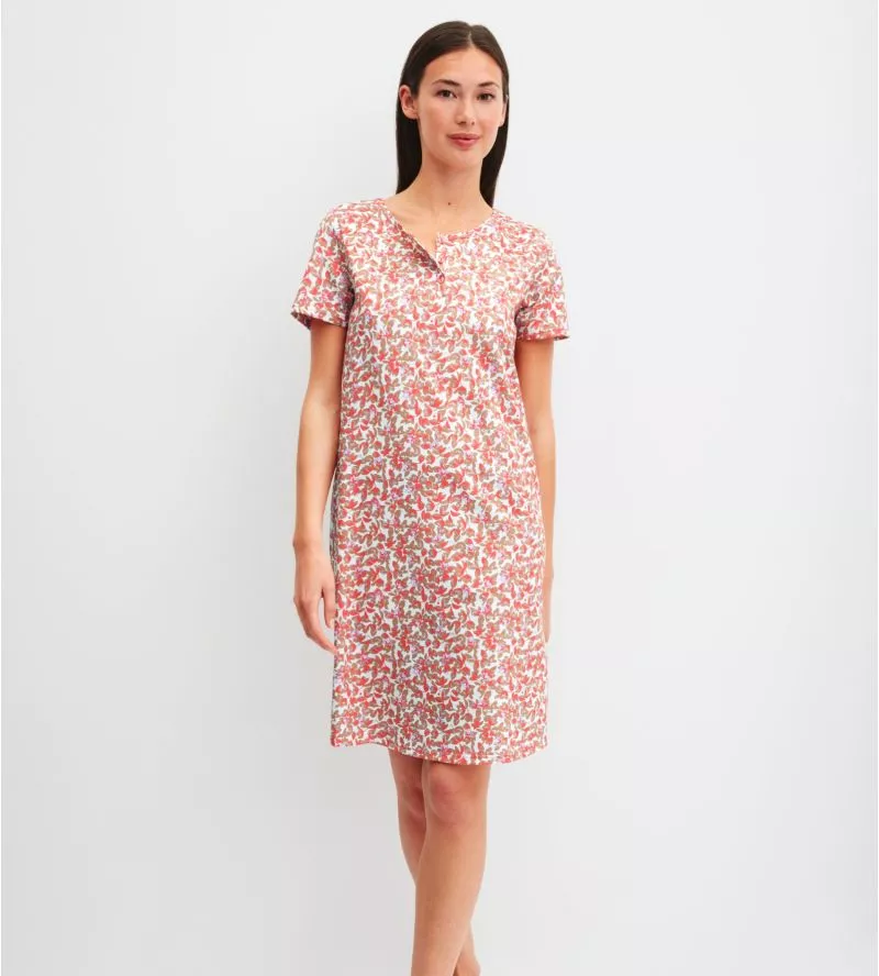 Chemise de nuit boutonnée en coton Flower Nights Rose Of Sharon - vue avant