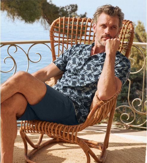 Pyjama chemise courte homme en coton bio Relax Imprint 2 Dark Sapphire - lifetsyle