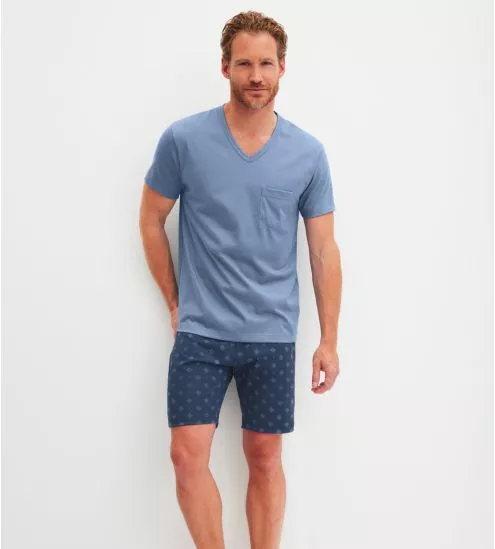 Pyjama court en coton homme Relax Imprint 2 Coronet Blue - avant