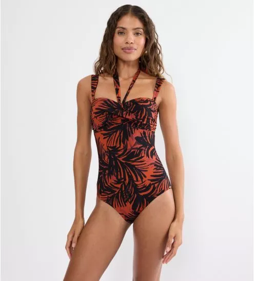 Maillot de bain une pièce bandeau Summer Palm Brown Dark