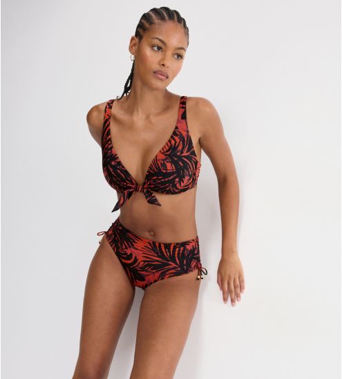 Bas de maillot imprimé palmier brun foncé