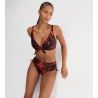 Bas de maillot imprimé palmier brun foncé