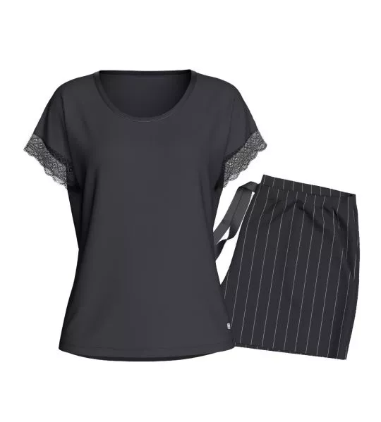 Pyjama short femme Bleu Nuit / Blanc