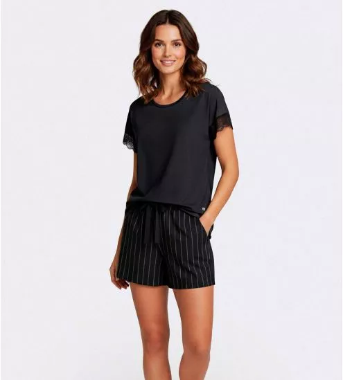 Pyjama short femme Bleu Nuit / Blanc