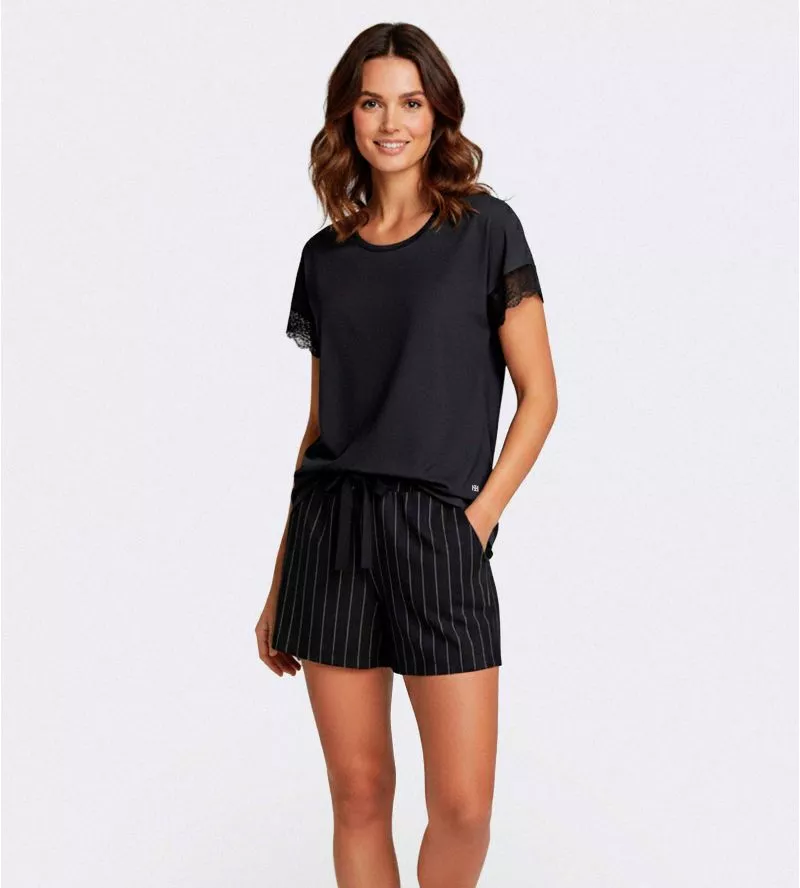 Pyjama short femme Bleu Nuit / Blanc