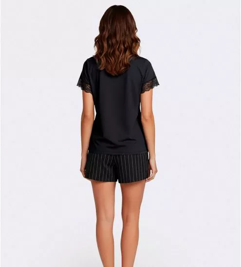 Pyjama short femme Bleu Nuit / Blanc