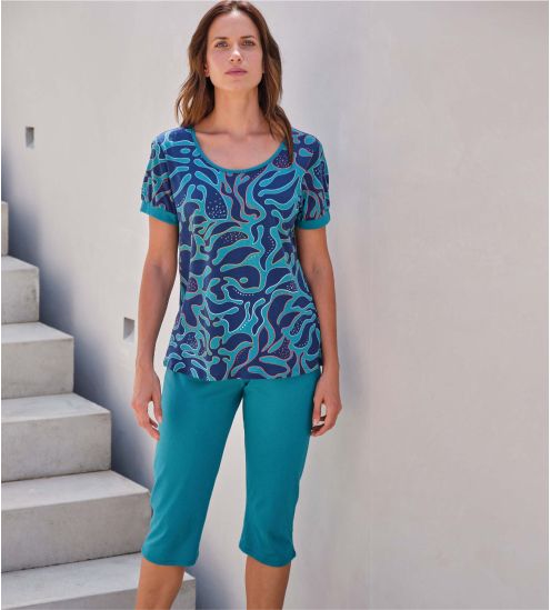 Pyjama femme à motifs bleu...