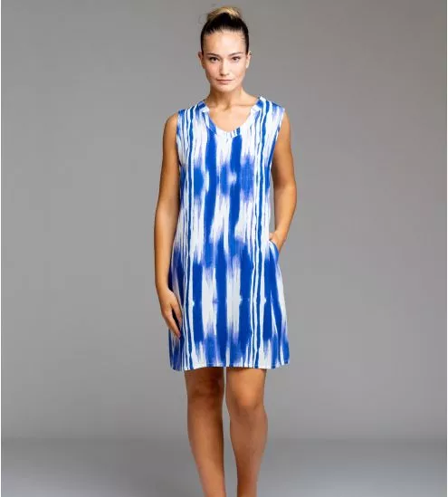 Ärmelloses Kleid Weiß/Blau