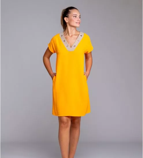 Orange dress with fancy collar