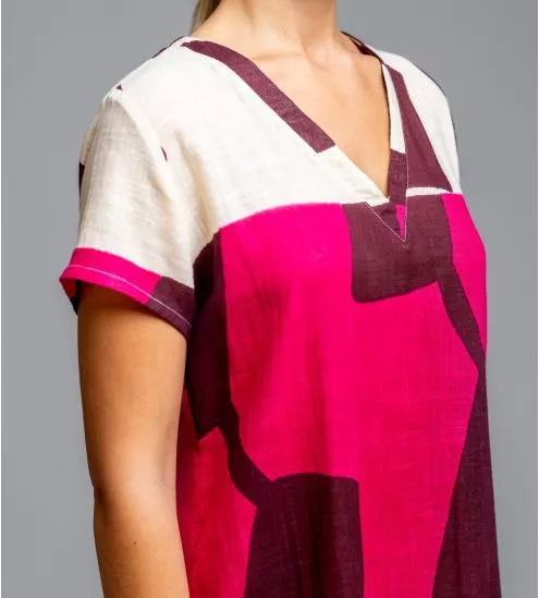 Robe effet lin imprimé Rose